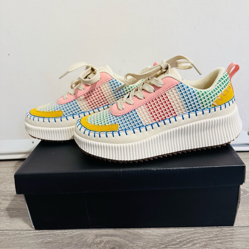 Nicole Miller New York Brita Colorful Platform‎ Patchwork Sneakers Size 6.5